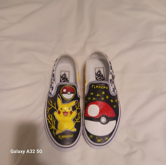 Vans Classic Slip Pokémon Pikachu painted  canvas Shoes Size 6 women's - Picture 1 of 8